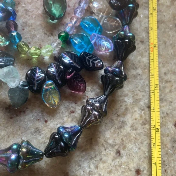 Iridescent Glass Beaded hanging ornament with multicolored Leaf Accents - Picture 6 of 10